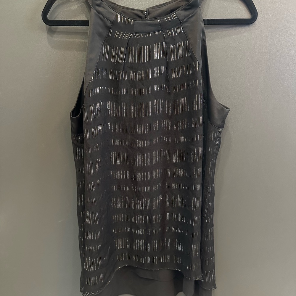 White House Black Market | Silk Black Top with Metallic Detail | Size 12